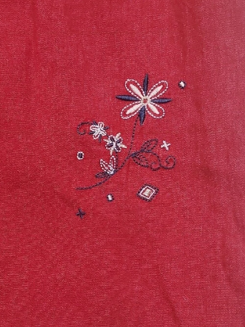 Vintage Teddi Red Denim Darlin Embroidered Short Sleeve Dress Rare Midi NWT - Picture 3 of 9